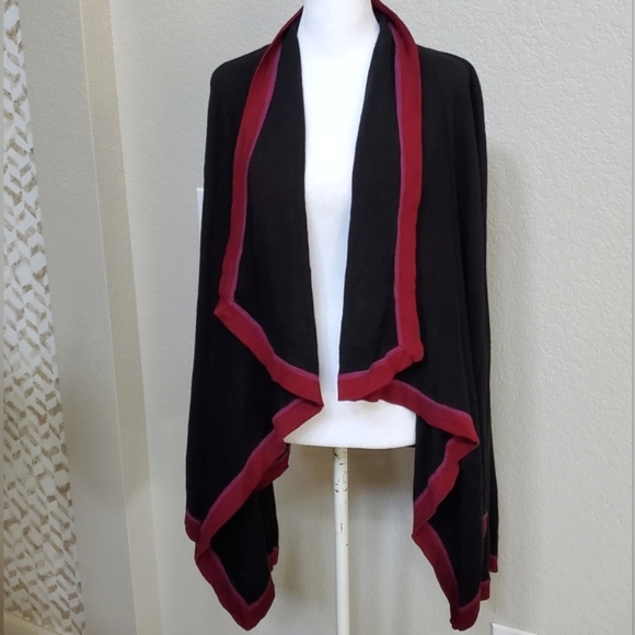 Coldwater Creek Sweaters - Silk/Rabbit Hair/Cashmere Shawl Collared Cardigan, Med, Black/Plum, Nearly New